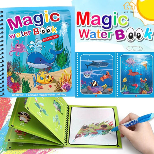 Magic Water Drawing Book with Pen – Reusable Coloring Fun (Random Design)
