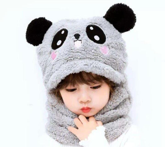 Kids Winter Panda Wool Cap with Neck Warmer