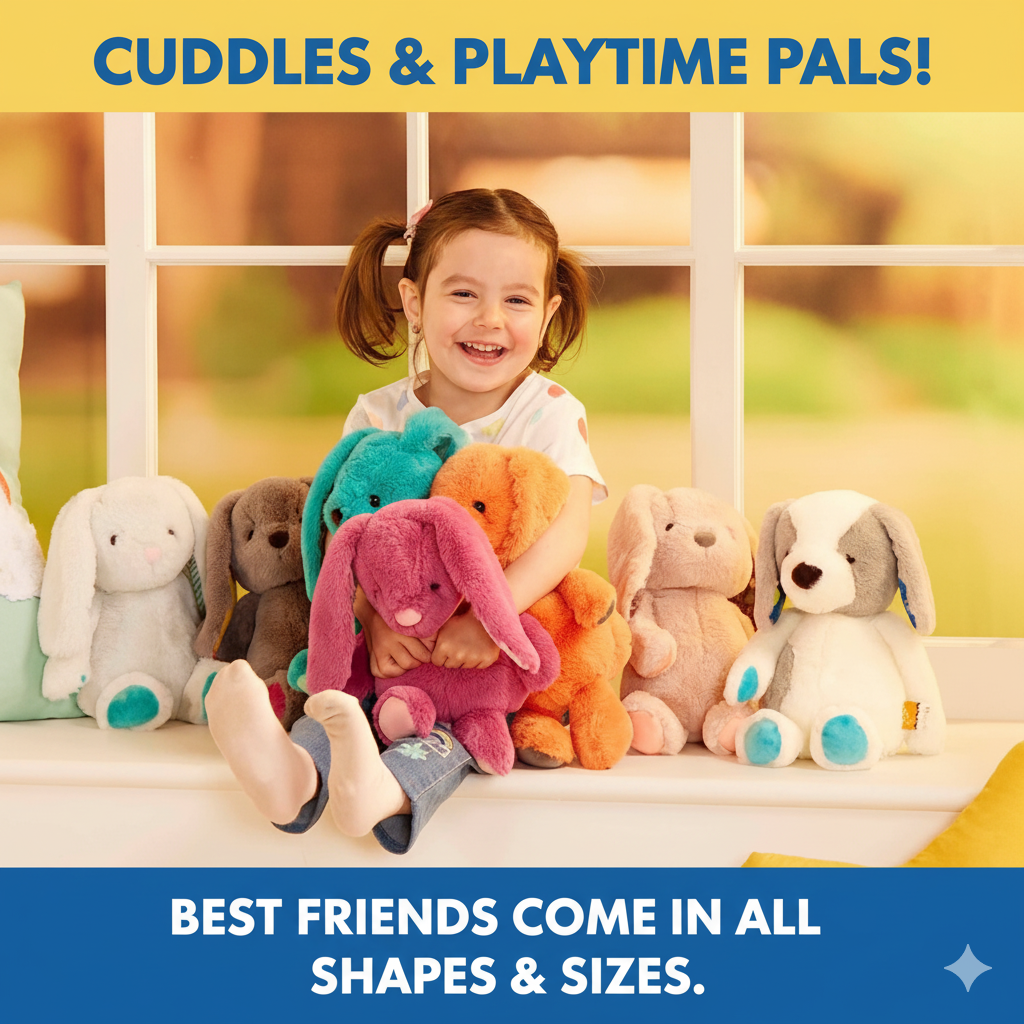 Soft and plush toys for toddlers and kids including teddy bears and cuddly stuffed animals from Tiny Toyland