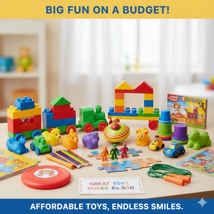 Affordable toys under Rs.500 for kids featuring fun, small, and budget-friendly play items from Tiny Toyland