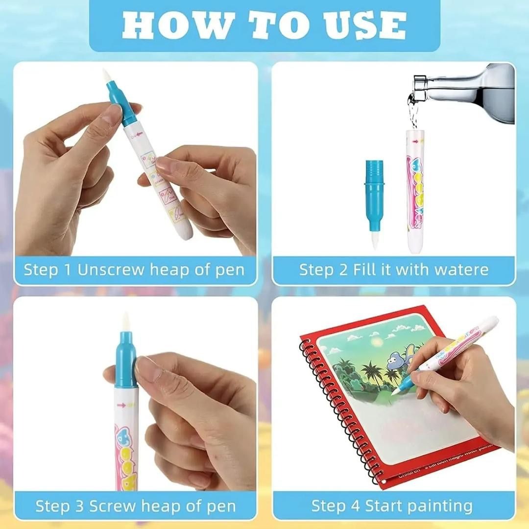 Magic Water Drawing Book with Pen – Reusable Coloring Fun (Random Design)