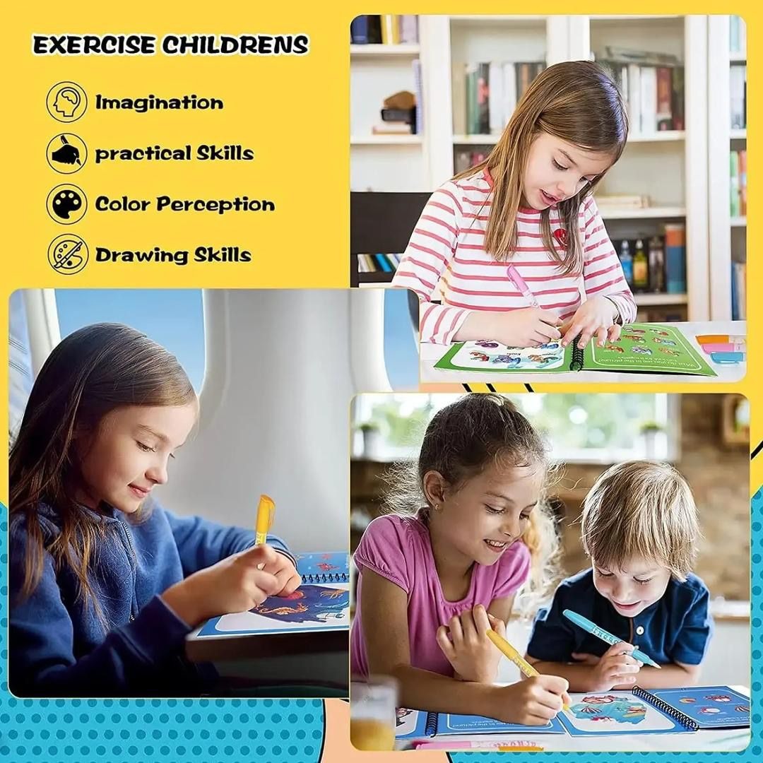 Magic Water Drawing Book with Pen – Reusable Coloring Fun (Random Design)