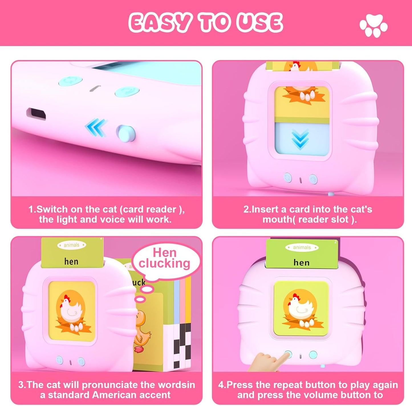 Audible Flash Cards Baby Reading Machine – Early Learning English Toy