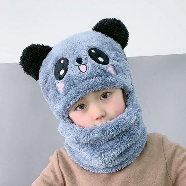 Kids Winter Panda Wool Cap with Neck Warmer
