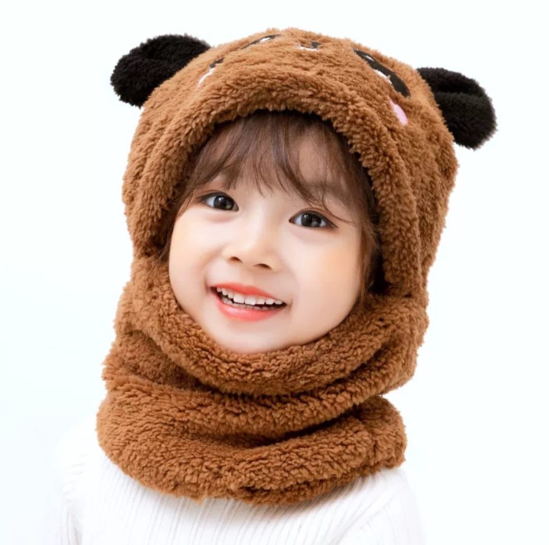 Kids Winter Panda Wool Cap with Neck Warmer
