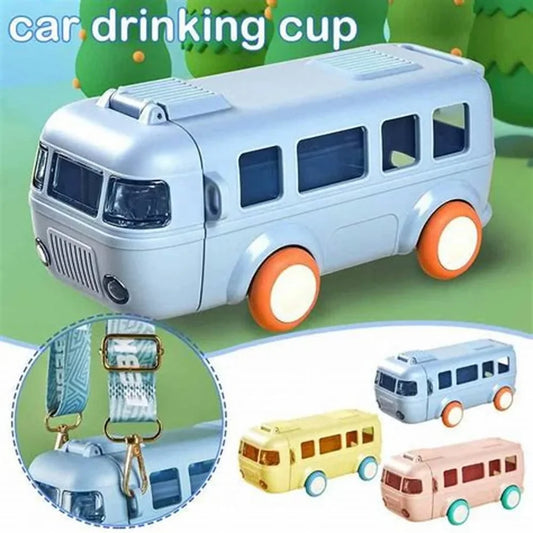 School Bus Design Kids Water Bottle with Strap | 500ml Leak-Proof ABS Plastic Bottle (Random Color)