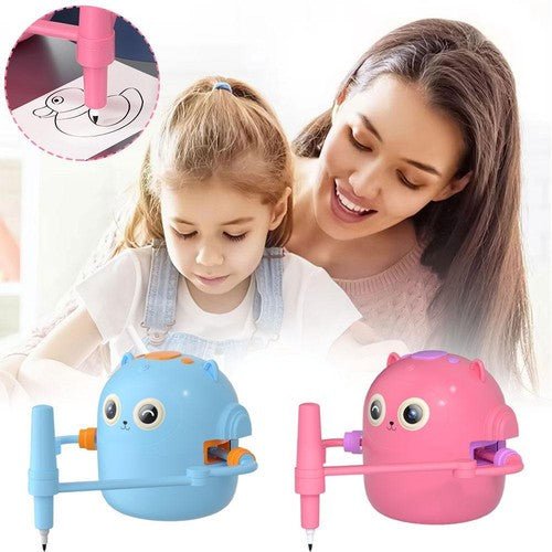 Woman and child playing with blue and pink Educational Drawing Robot Toys – close-up of one robot’s head for kids