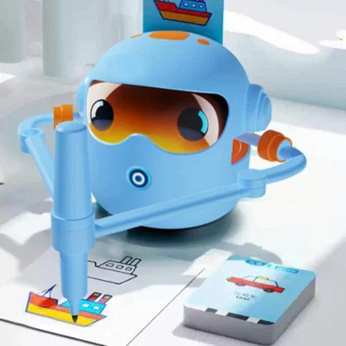 Educational Drawing Robot Toy with drawing tool on white surface – interactive kids drawing robot