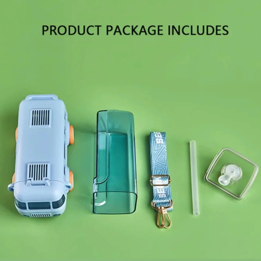 School Bus Design Kids Water Bottle with Strap | 500ml Leak-Proof ABS Plastic Bottle (Random Color)